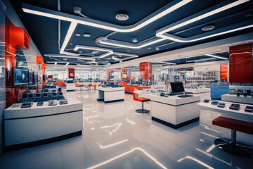 Discover the modern interior of this bustling city mall. Shoppers enjoy a blend of technology, entertainment, and luxury as they explore a wide range of stores