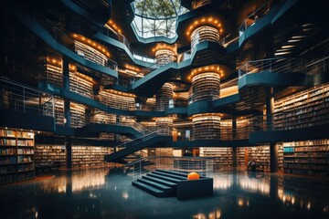 Explore the rich world of knowledge in this modern library. With its impressive architecture and vast collection of books, it's a hub for education and culture. - Powered by Adobe