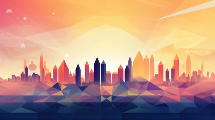 big city skyline colorful poster on beautiful triangular texture background