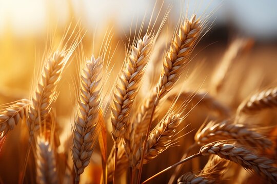 Morning's Bounty Closeup Image of Wheat Field Awakened by Generative AI