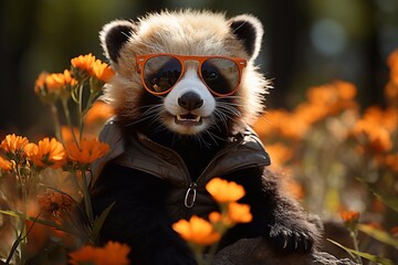 Playful Panache Baby Panda Rocking Sunglasses Imagined by Generative AI - obrazy, fototapety, plakaty