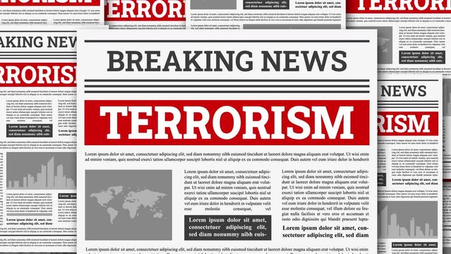 terrorism newspaper animation - spinning into view newspaper with message.
