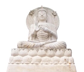 Buddha statue, marble, isolated on white background Marble background is a soft material and can be carved well. It is usually light or brightly colored. In creating Buddha statues, marble has 