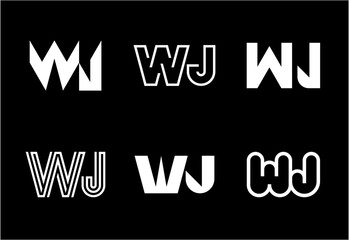 Set of letter WJ logos. Abstract logos collection with letters. Geometrical abstract logos