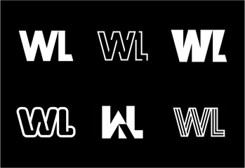 Set of letter WL logos. Abstract logos collection with letters. Geometrical abstract logos