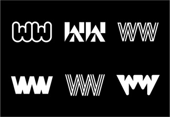 Set of letter WW logos. Abstract logos collection with letters. Geometrical abstract logos