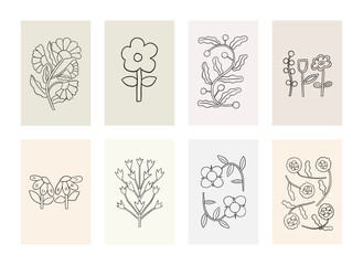 Obraz premium Lined Poster gallery Flower hand drawn. Wall art for bedroom, Living room and office decor. Line Art Theme for cards, magnets, books, t-shirts, posters.