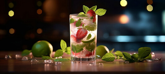 Drink Strawberry Mojito. Generative AI.