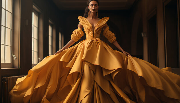 Haute couture inspired wedding dress in ochre