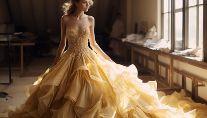 Haute couture inspired wedding dress in ochre