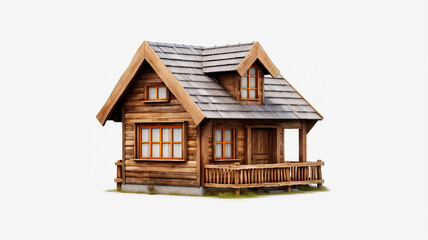 wooden house model isolated on white background.