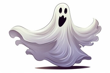 Cute funny cartoon ghost character with eyes and smile on white background. Halloween concept.