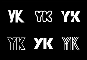 Set of letter YK logos. Abstract logos collection with letters. Geometrical abstract logos