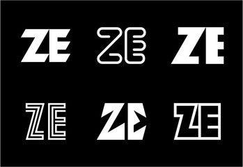 Set of letter ZE logos. Abstract logos collection with letters. Geometrical abstract logos