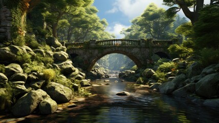Fototapeta na wymiar Natural Bridge, A wooden bridge crossing a stream in the forest