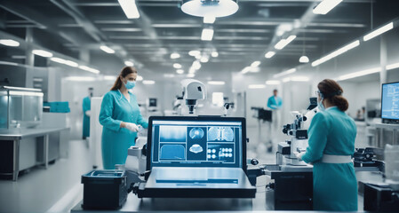 Interior of modern biopharmaceutical laboratory