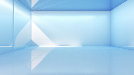 Empty blue and white room with beautiful light and shadow, AI generated