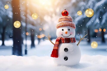 Obraz premium Schneemann ihn einer schönen Umgebung mit Freiraum für Text und Produkte 