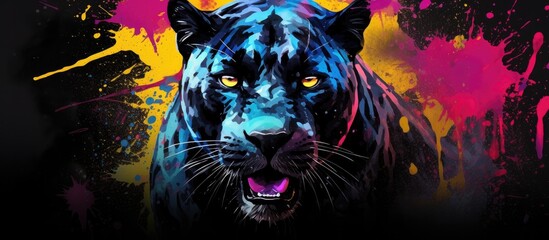 Painted colorful panther animal, they show off in beautiful colors. isolated black background. Pattern for t-shirt printing, Generative AI