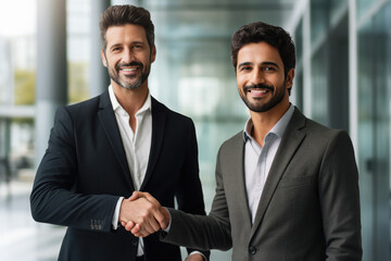 two young businessman hand shaking