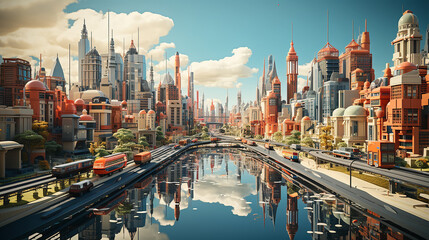 A bright, clean, well-groomed fantasy multi-colored city