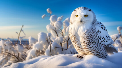 Snowy Owl Standing in the Winter, Generative AI