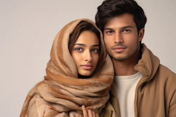 Young couple wearing warm scarf