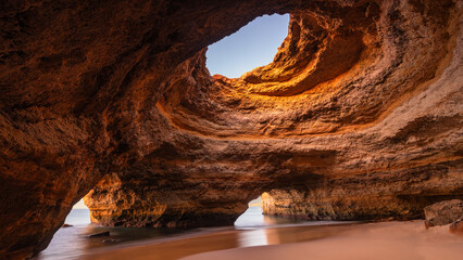 Benagil Cave from Lagos Portugal - Amazing and outstanding grotto - background and travel concept