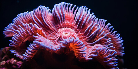 Coral microcosm: Extreme close - up of a single coral polyp, vivid details and textures