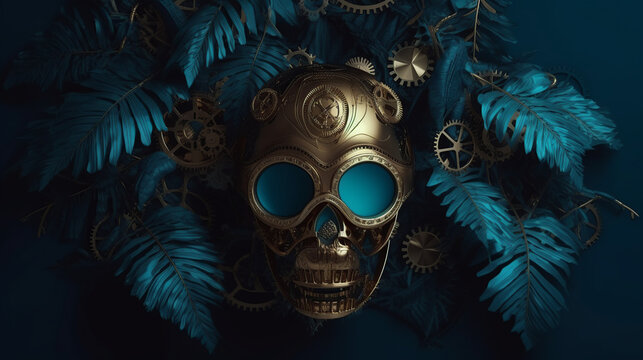 vintage background, peony, flover, products, enginer, generative, ai, steampunk, background, clockwork, brooch, blue, goold, coconut