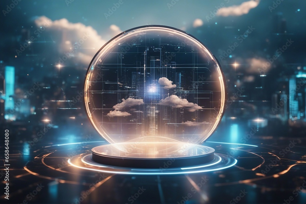 Poster digital informational technology web futuristic hologram with cloud