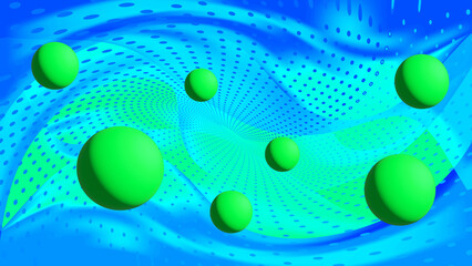 Abstract blue green background. Bright wave. Neon light backdrop. Digital wallpaper. NFT Card. Metaverse. Environmental Social Corporate Governance ESG. 3d ball. Combatting climate change concept.