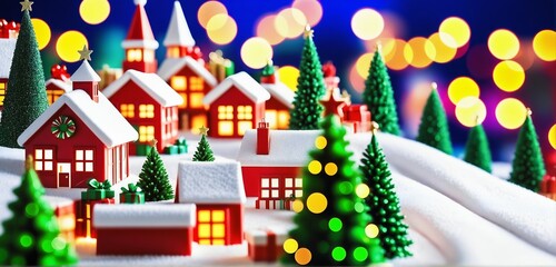 Wintry christmas miniature city. Vibrant colors. Tilt shift effect.