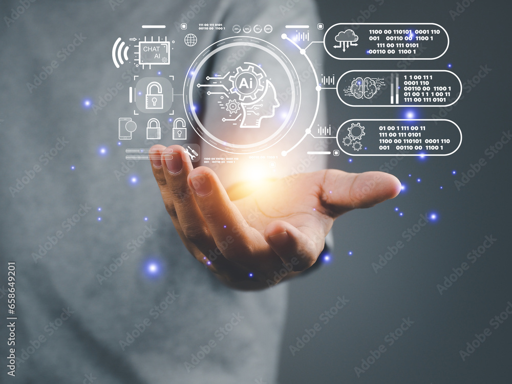 Poster ai chat technology conversation online, business software artificial intelligence communication and 