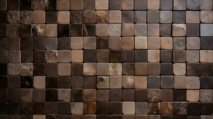 Pattern of Mosaic Tiles in dark brown Colors. Top View