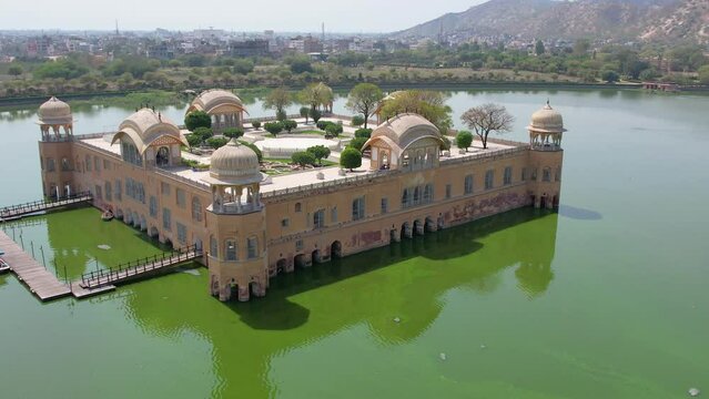 Jal Mahal Palace in Jaipur, India Drone 4K