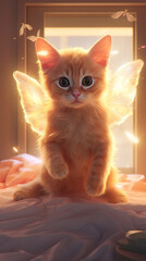 Cartoon Kitten with Wings,The Enchanting Levitation of a Butterfly-Winged Kitten