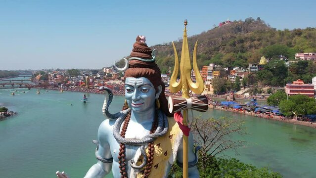 Shiva Statue near Rishikesh, India Drone 4K
