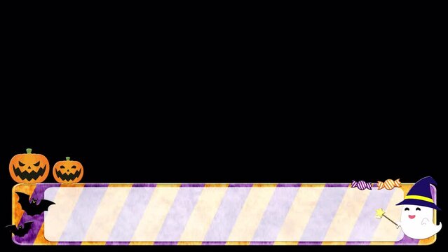 ハロウィンのキャラクターアニメーションのローワーサード　紫とオレンジ色のストライプ背景
