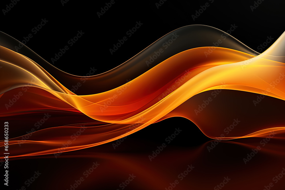 Poster Abstract modern yellow-orange smooth lines on a black background