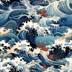 Seamless chinoiserie pattern with sea waves. 