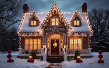 Christmas house in the snow