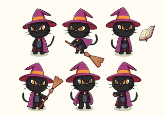 Flat Vector Halloween Cat (Witch) - Hand Drawn