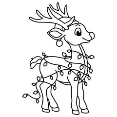 Funny reindeer cartoon characters vector illustration. For kids coloring book.