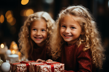 Fototapeta na wymiar young happy girls celebrating christmas