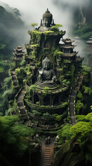 Serene Sanctuary: The Majestic Temple in the Jungle,buddha statue at temple