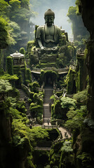 Serene Sanctuary: The Majestic Temple in the Jungle,buddha statue at temple