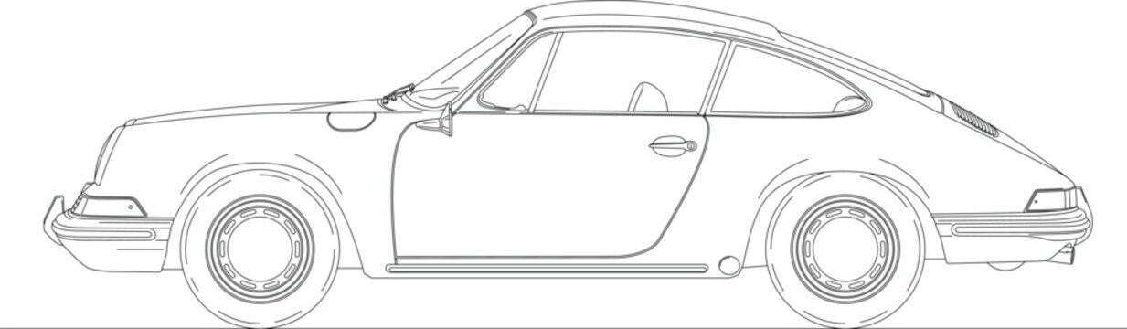 Germany, year 1964, Porsche 901 vintage car, silhouette outlined on the wite background, vector illustration