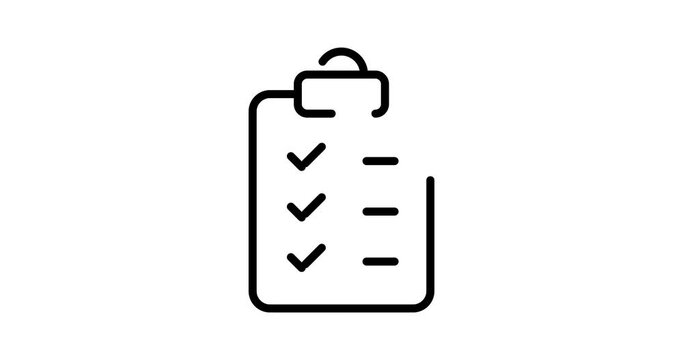 clipboard checklist animated outline icon with alpha channel. clipboard checklist 4k video animation for web, mobile and ui design