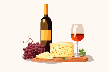 cheese fruit and wine vector flat minimalistic isolated vector style illustration